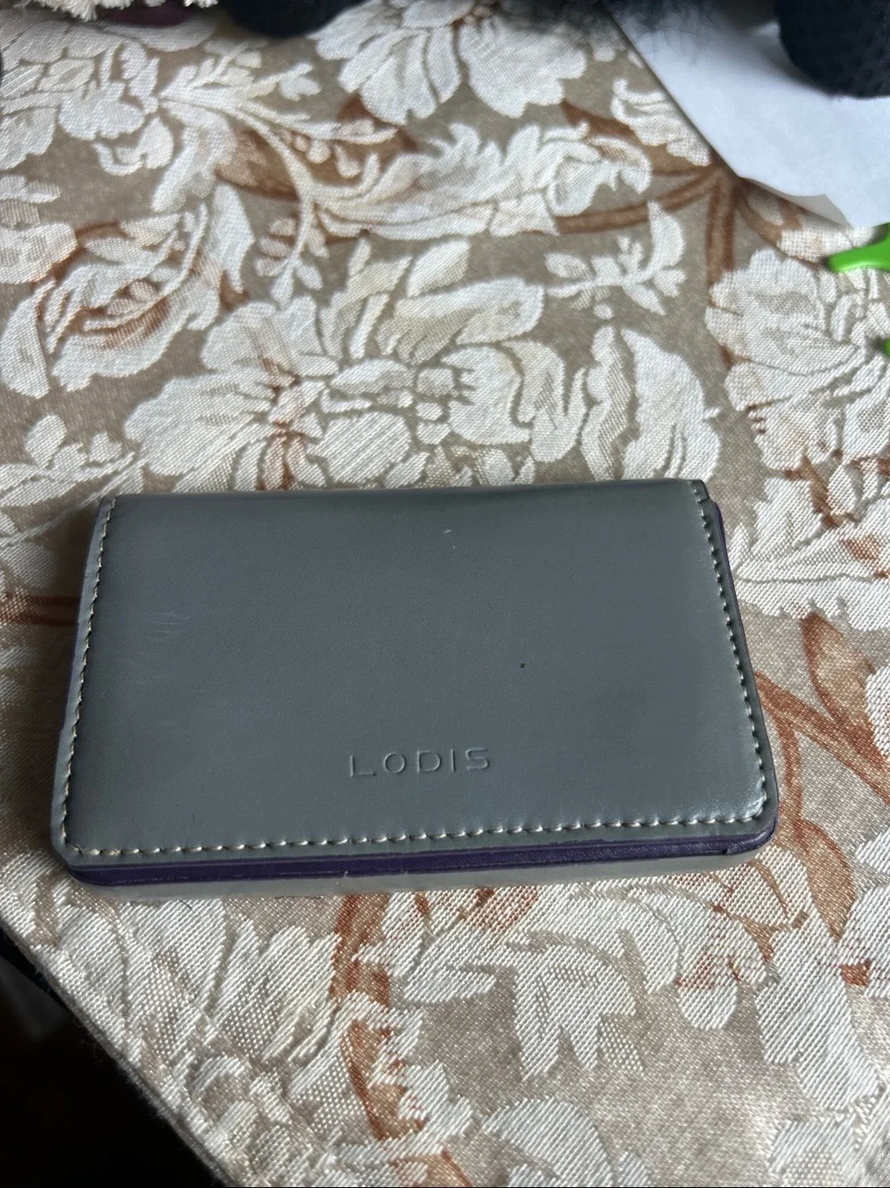 Lodis Gray Leather Phone Wallet Case with Subtle Purple Trim